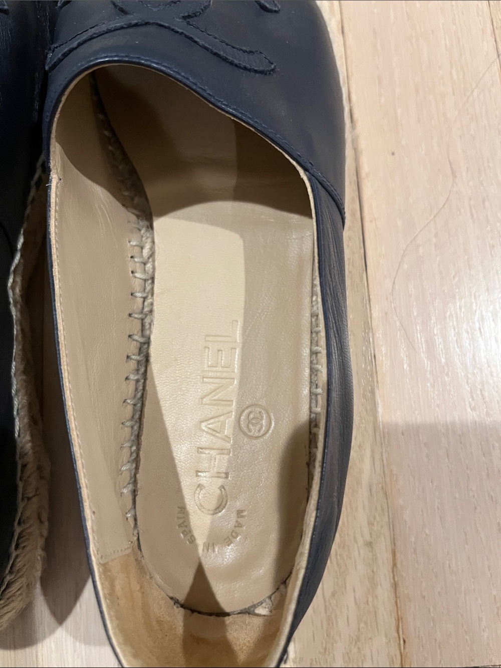 CHANEL Black Leather Two-Tone Espadrilles with Black Cap Toe - Picture 7 of 15